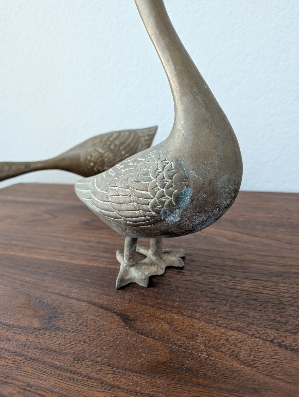 Vintage Pair Brass Geese Figurines Duck Statues MCM Decor - Picture 4 of 16